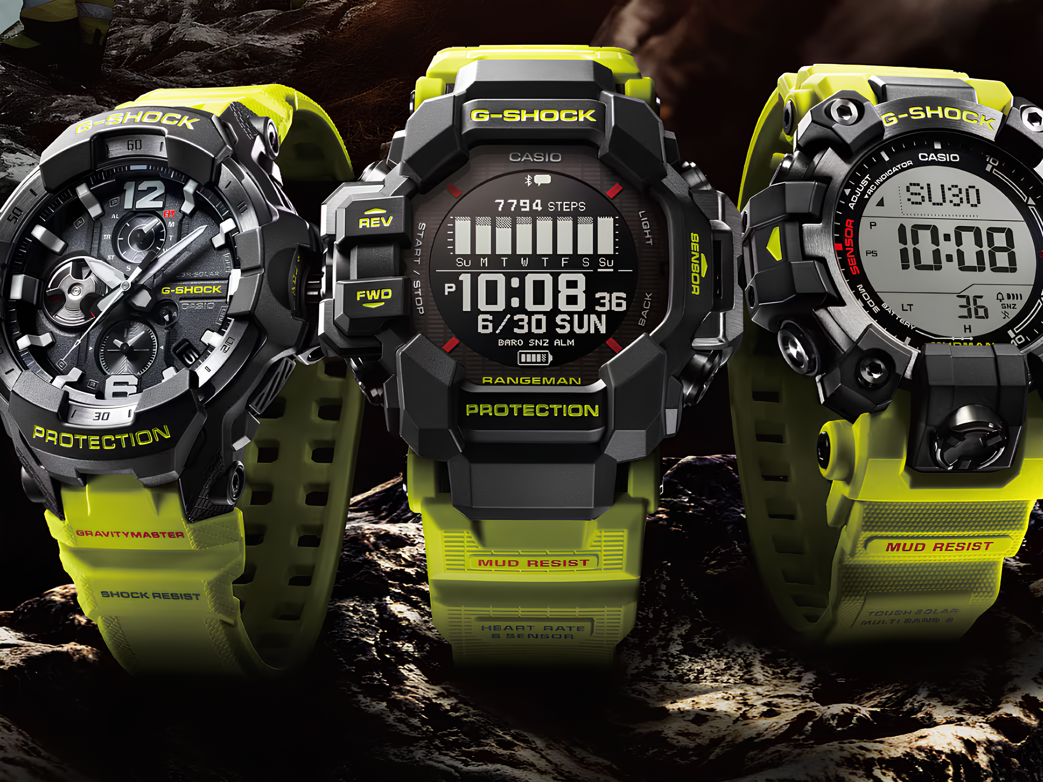 Casio G-Shock Master of G "Caution Yellow": Bộ ba đồng hồ với GPS, cảm biến và năng lượng mặt trời - Techlade