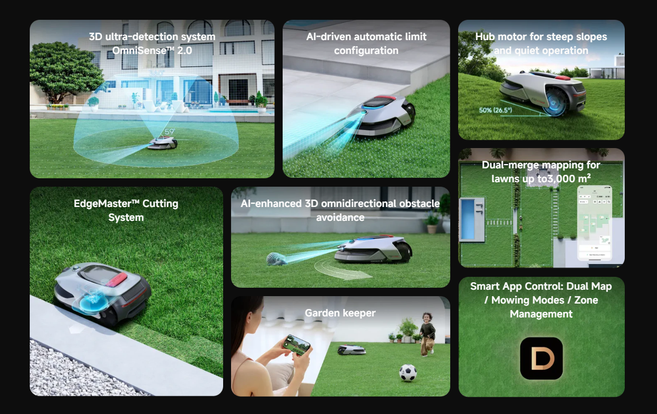Dreame Robotic Lawn Mower A2: Robot cắt cỏ không dây, nhìn xa 70m, cắt sát mép cỏ - Techlade