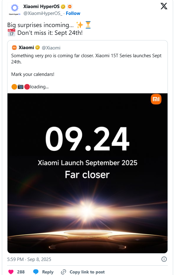 Xiaomi sẽ ra mắt toàn cầu dòng 15T và hệ điều hành HyperOS 3 ngày 24/9 - Techlade