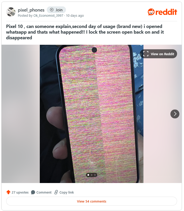 Google Pixel 10 dính lỗi màn hình, xuất hiện sọc đỏ-xanh-trắng ngay sau khi ra mắt - Techlade