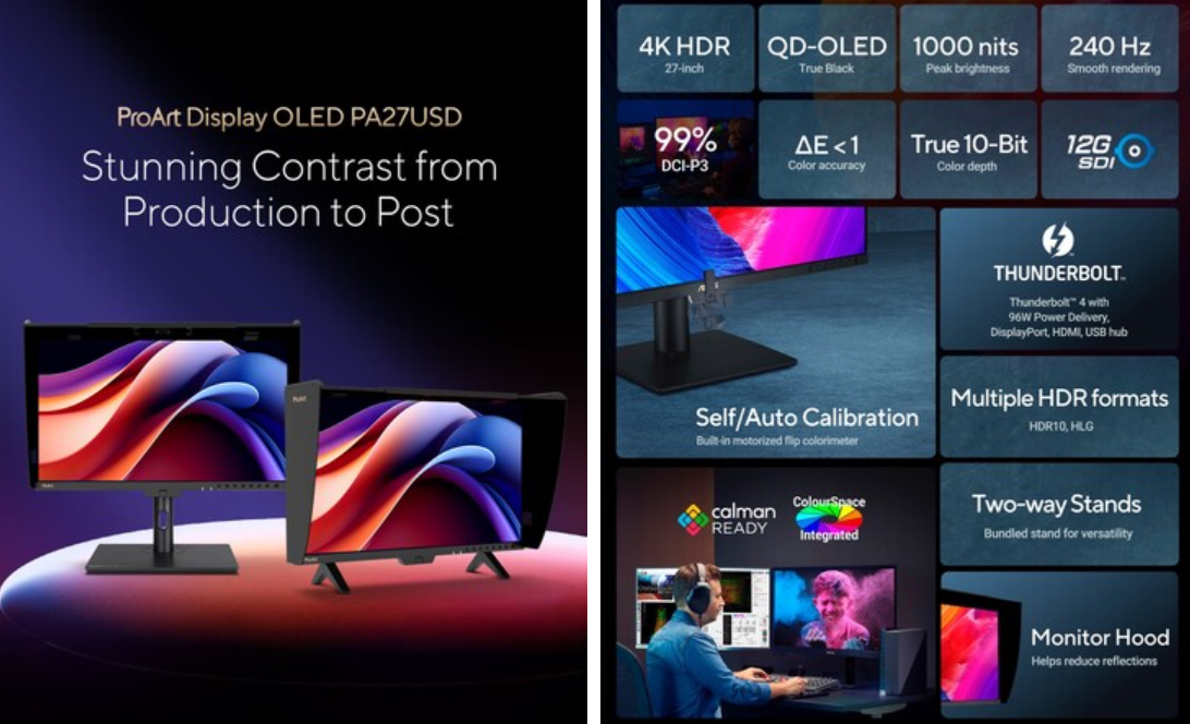 Asus ra mắt hai màn hình độc đáo: ProArt PA27USD QD-OLED 27 inch có colorimeter tích hợp - Techlade