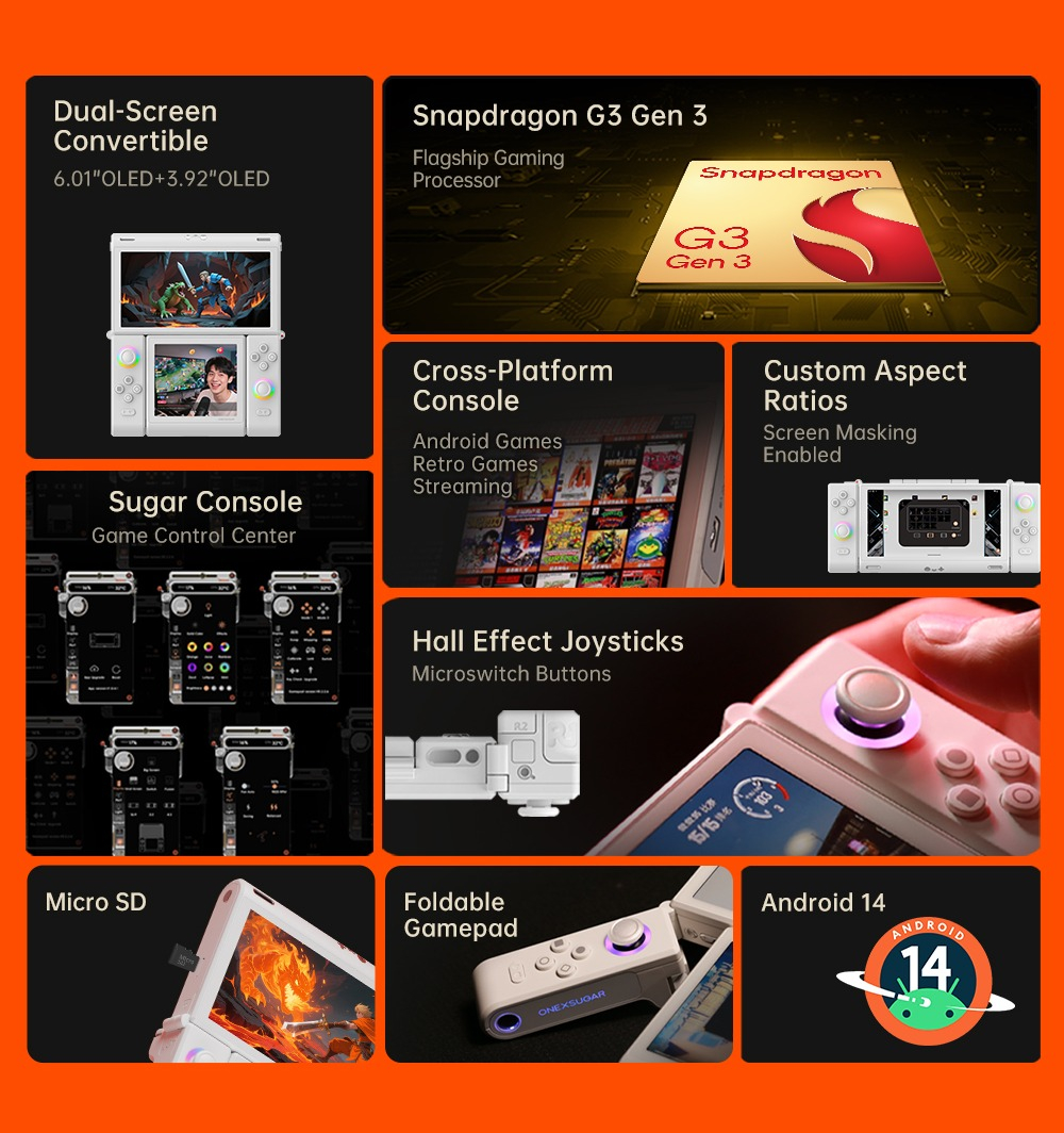 OneXSugar Sugar 1 ra mắt: Máy chơi game màn hình kép, chip Snapdragon G3 Gen 3 - Techlade